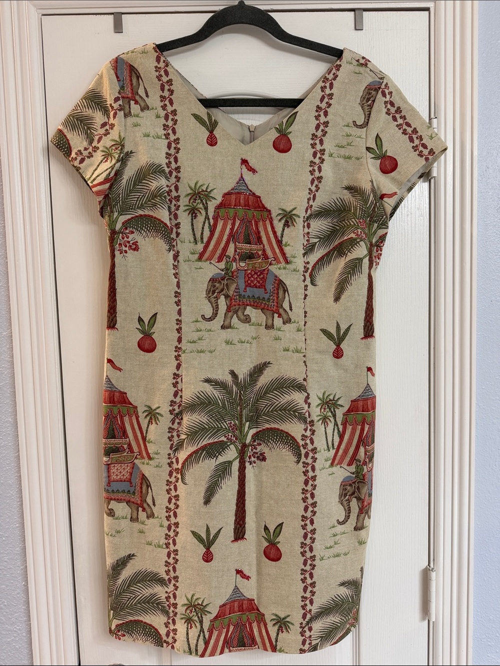 Tropical Circus Print Midi Dress in Red and Cream